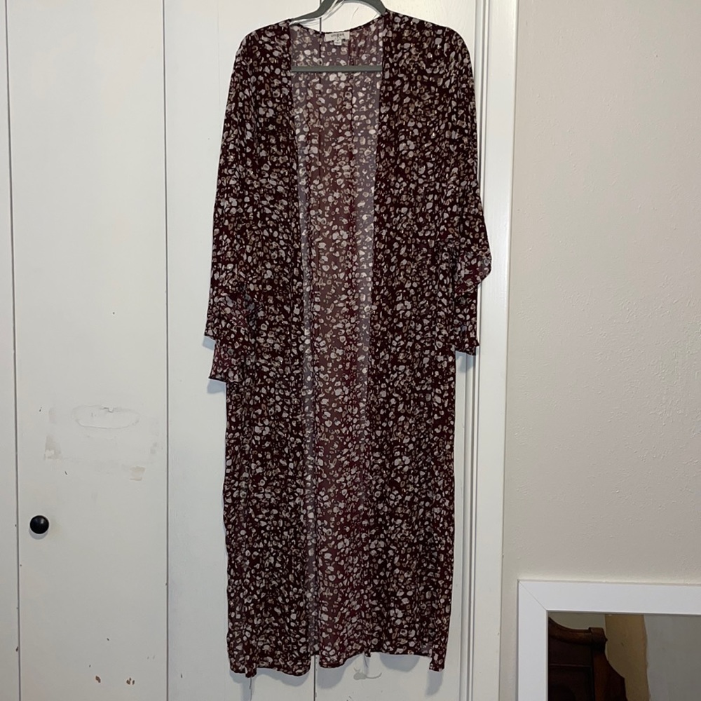 Umber Maroon/purple Leopard Kimono